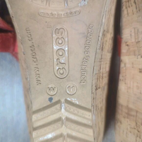Crocs A-Leigh Red Leather Cork Wedge Women's Size 11 Sandals Comfort Shoes - Picture 9 of 14